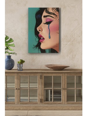 Modernist Ağlayan Kadın Yan Profil Yağlı Boya Görünümlü Hd Dijital Baskı Dikey Kanvas Tablo