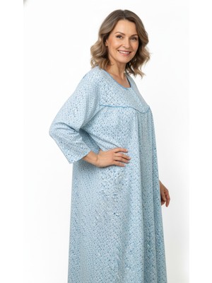 Ottoland Kadın Boydan Anne Gecelik Elbise %100 Pamuk Çiçekli Desenli Rahat ve Tam Kalıp