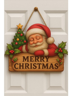 Okavango 30-20CM Yılbaşı Temalı Kapı Süsü Ahşap Yılbaşı Süsü