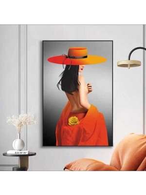 Dekoratif Woman & Orange Hd Dijital Baskı Dikey Kanvas Tablo Işyeri Dekoru