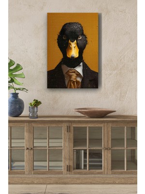 Kıyafet Giymiş Ördek Portre Yağlı Boya Görünümlü Hd Dijital Baskı Dikey Kanvas TABLO754