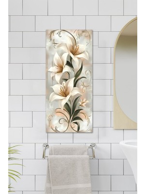 KutuTR Temperli Cam Dik Tablo 30X60 cm Ebadında Hd Uv Baskı – Beyaz Zambak Çiçek Deseni -DCT002