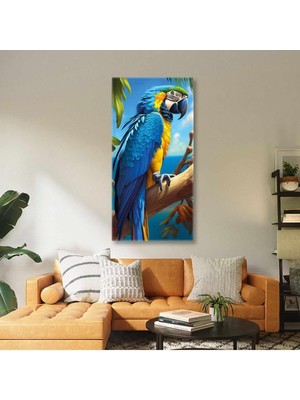 Mavi ve Sarı Macaw Papağanı Trorik Hayvan Dikey Panoramik Hd Baskı Kanvas Tablo