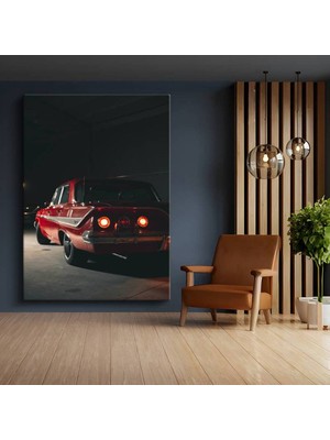 Chevrolet Impala Gece Kırmızı Kanvas Tablo Klasik Amerikan Detroit Arabası Tablo