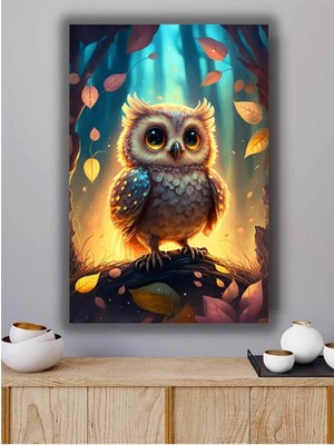 GülsenArt Baykuş Dijital Baskı Çocuk Odası Hd Dijital Baskı Dikey Kanvas Tablo Oturma Odası Çocuk Odası Dekoru
