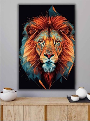 GülsenArt Aslan Geometrik Desenli Dijital Baskı Hd Dijital Baskı Dikey Kanvas Tablo Oturma Odası Dekor