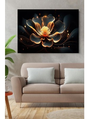 Gold Detaylı Lotus Çiçeği Özel Tasarım Hd Kalite Hd Dijital Baskı Yatay Kanvas Tablo 532553