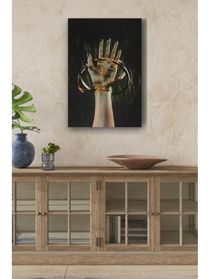 Etrafı Halkalarla Sarılı El Yağlı Boya Görünümlü Hd Dijital Baskı Dikey Kanvas TABLO566