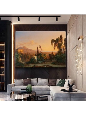 GülsenArt Carl Rottmann Napoli Körfezi Günbatımı Kanvas Tablo Duvar Tablosu Dekoratif Ressam Tablosu