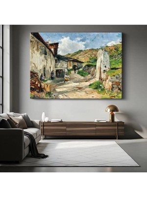 Carlos De Haes Köy Yolu Kırsal Manzarası Kanvas Tablo Duvar Tablosu Dekoratif Ressam Tablosu