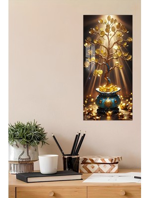 KutuTR Altın Para Ağacı Temalı Temperli Cam Dik Tablo 30X60 cm Ebadında Uv Baskı - DCT089