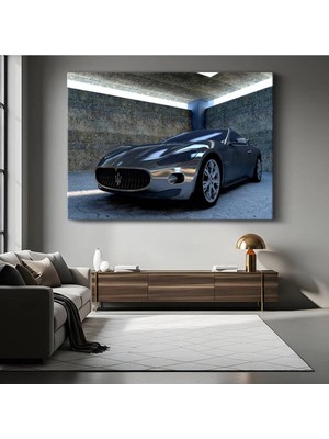 Maserati Granturismo Gümüş Lüks Kanvas Tablo Italyan Spor Otomobil Tablo