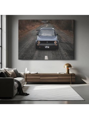 Volkswagen Golf Sonbahar Yolu Kanvas Tablo Klasik Hatchback Alman Tablo
