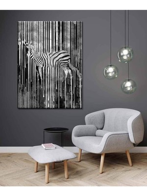 GülsenArt Gümüş Zebra Dekoratif Hd Dijital Baskı Dikey Kanvas Tablo Cafe Ofis Dekoru