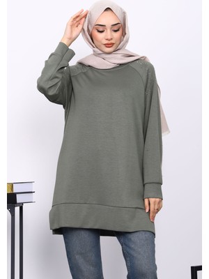 İmaj Butik Haki Taş Detaylı Modal Tunik