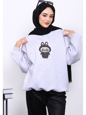 İmaj Butik Açık Gri Bisiklet Yaka Üç İplik Sweat