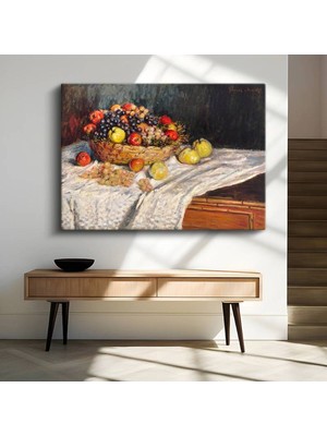 GülsenArt Claude Monet Meyve Sepeti Natürmort Sanatı Kanvas Tablo Duvar Tablosu Dekoratif Ressam Tablosu