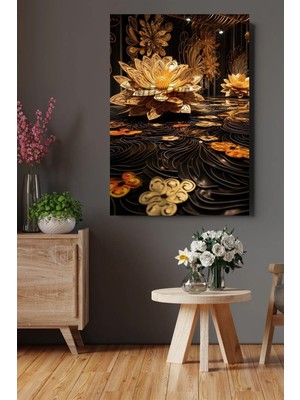 Özel Tasarım Lotus Çiçekleri Gold Hd Kalite Hd Dijital Baskı Dikey Kanvas Tablo 43