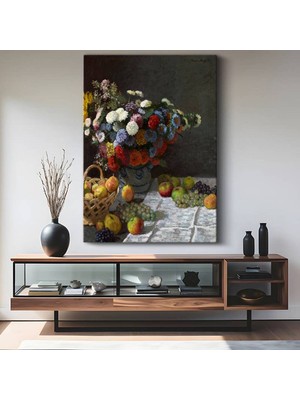 GülsenArt Claude Monet Çiçek Meyve Natürmort Kompozisyon Kanvas Tablo Duvar Tablosu Dekoratif Ressam Tablosu