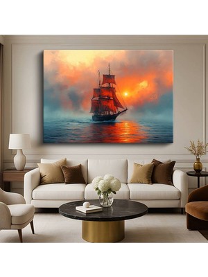 Tarihi Yelkenli Turuncu Günbatımı Kanvas Tablo Tall Ship Macera Tablo
