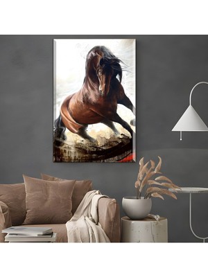 GülsenArt Şık Kahverengi Boyun Eğen At Tablosu 19 |çerçevesiz Hd Dijital Baskı Dikey Kanvas Tablo