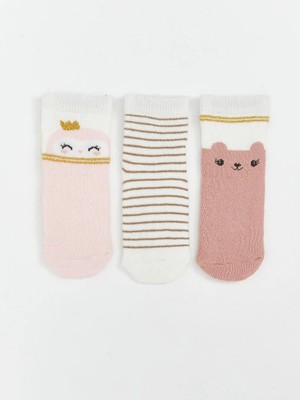 LC Waikiki Desenli Kız Bebek Havlu Soket Çorap 3'lü  (W5)