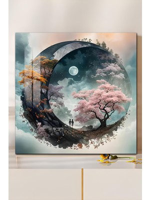 KutuTR Ay ve Aşk Bahçesi Temalı Temperli Cam Kare Tablo 33X33 cm Ebadında Uv BASKI-CTK069