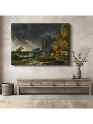 Claude Joseph Vernet Fırtına Kurtarma Sahnesi Kanvas Tablo Duvar Tablosu Dekoratif Ressam Tablosu