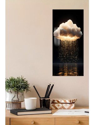 KutuTR Işıltılı Bulut ve Yağmur Efektli Temperli Cam Dik Tablo 30X60 cm Ebadında Uv Baskı - DCT093
