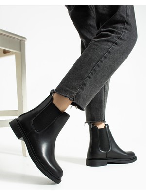 Duxal Shoes Kadın Siyah Düz Topuklu Chelsea Bot