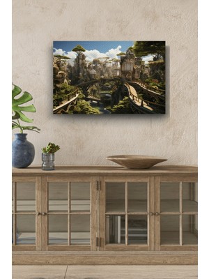 Ormanlar Içerisindeki Fantastik Tasarım Yatay Yağlı Boya Görünümlü Hd Baskı Kanvas Tablo