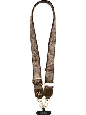 Guess Orjinal Lisanslı 4g Desen ve Metal Logolu Çapraz Vücut Telefon Askı Kayışı 150CM Kahverengi