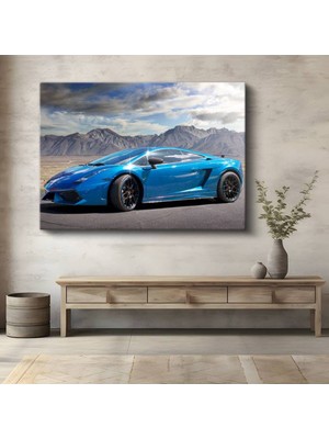 GülsenArt Lamborghini Gallardo Mavi Süper Kanvas Tablo Italyan Boğa Spor Otomobil Tablo