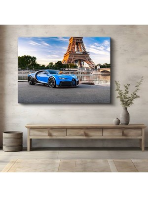 GülsenArt Bugatti Chiron Paris Mavi Kanvas Tablo Fransa Hipercar Lüksü Tablo