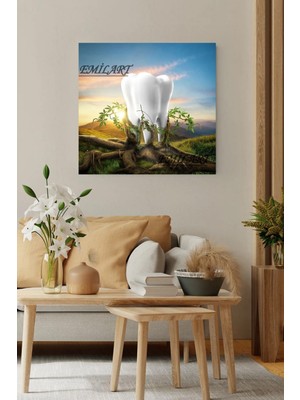 GülsenArt Dekoratif Beyaz Diş Hd Kalite Hd Baskı Kanvas Tablo Hd Dijital Baskı Kare Kanvas Tablo 42