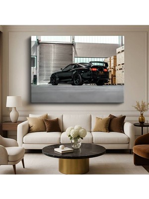 Toyota Supra Siyah Modifiyeli Kanvas Tablo Japon Spor Otomobil Arka Tablo
