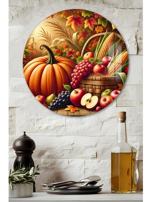 KutuTR 3D Görünümlü Temperli Cam Tablo – Sonbahar Hasat Temalı Duvar Süsü Uv Baskı 33X33 CM-CDS099