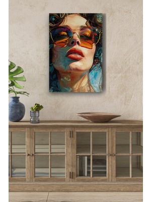 Çiçek Detaylı Kadın Portresi Yağlı Boya Görünümlü Hd Dijital Baskı Dikey Kanvas TABLO123