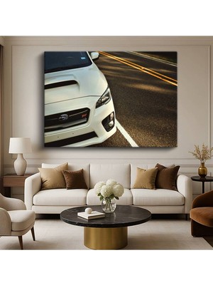GülsenArt Subaru Wrx Stı Beyaz Kanvas Tablo Japon Sedan Rallye Tablo
