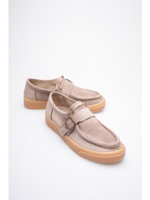 Mubiano Kadın Süet Loafer Ayakkabı Tokalı Vizon Corven