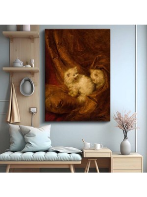 GülsenArt Carl Kahler Kahverengi Kumaş Kediler Kanvas Tablo Duvar Tablosu Dekoratif Ressam Tablosu