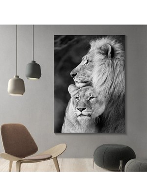 Aslan Leopar Hd Dijital Baskı Dikey Kanvas Tablo ASL-170-91 Oturma Odası Dekoru