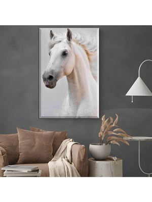 |şık Beyaz At Tablosu Çerçevesiz Hd Dijital Dekoratif Dikey Baskı Kanvas Tablo