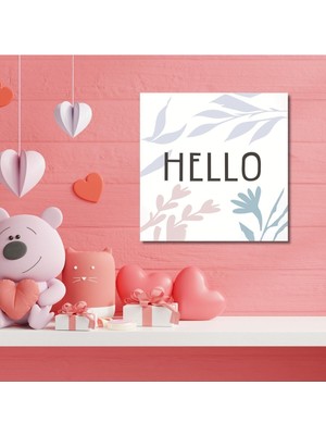 Dekoratif Kare Kanvas Çocuk Odası Soft Pembe Çizgisel Hello Tablo