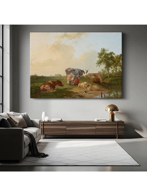Aelbert Cuyp Çayırda Hayvanlar Kırsal Resmi Kanvas Tablo Duvar Tablosu Dekoratif Ressam Tablosu