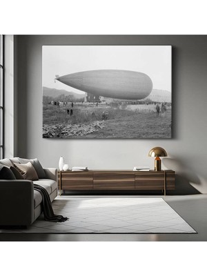 Zeplin Tarihi Hava Gemisi Kanvas Tablo Vintage Havacılık Tablo