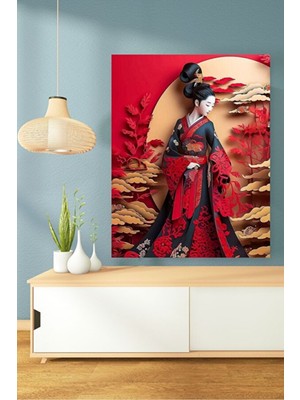 Kağıt Sanat Kırmızı Dekoratif Hd Baskı Kanvas Tablosu Hd Dijital Baskı Dikey Kanvas Tablo