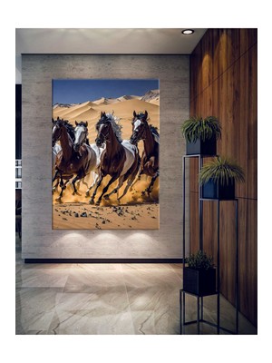 Koşan At Atlar Hd Kalite Dekoratif Hd Dijital Baskı Dikey Kanvas Tablo 6
