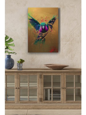 Başak Detaylı Kuş Renkli Yağlı Boya Görünümlü Hd Dijital Baskı Dikey Kanvas TABLO512