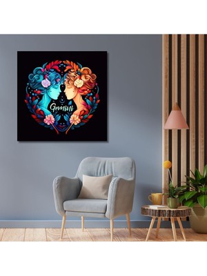 Dekoratif Kare Kanvas Astroloji ve Burç Tablosu Ikizler Burcu